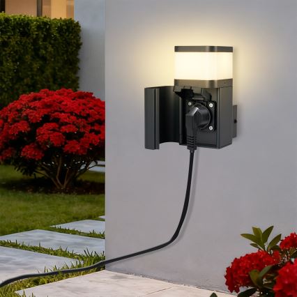 Brilagi - Venkovní nástěnná lampa se zásuvkou SCHUKO PILLAR 1xG9/11W/230V IP44 antracit