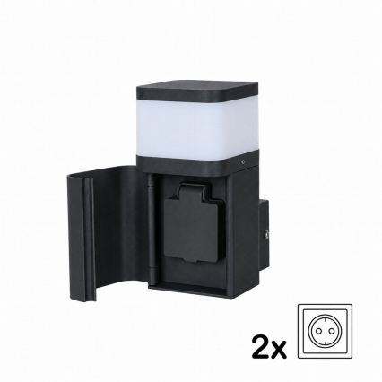BRILAGI - Venkovní nástěnná lampa se zásuvkou SCHUKO PILLAR 1xG9/11W/230V IP44 černá