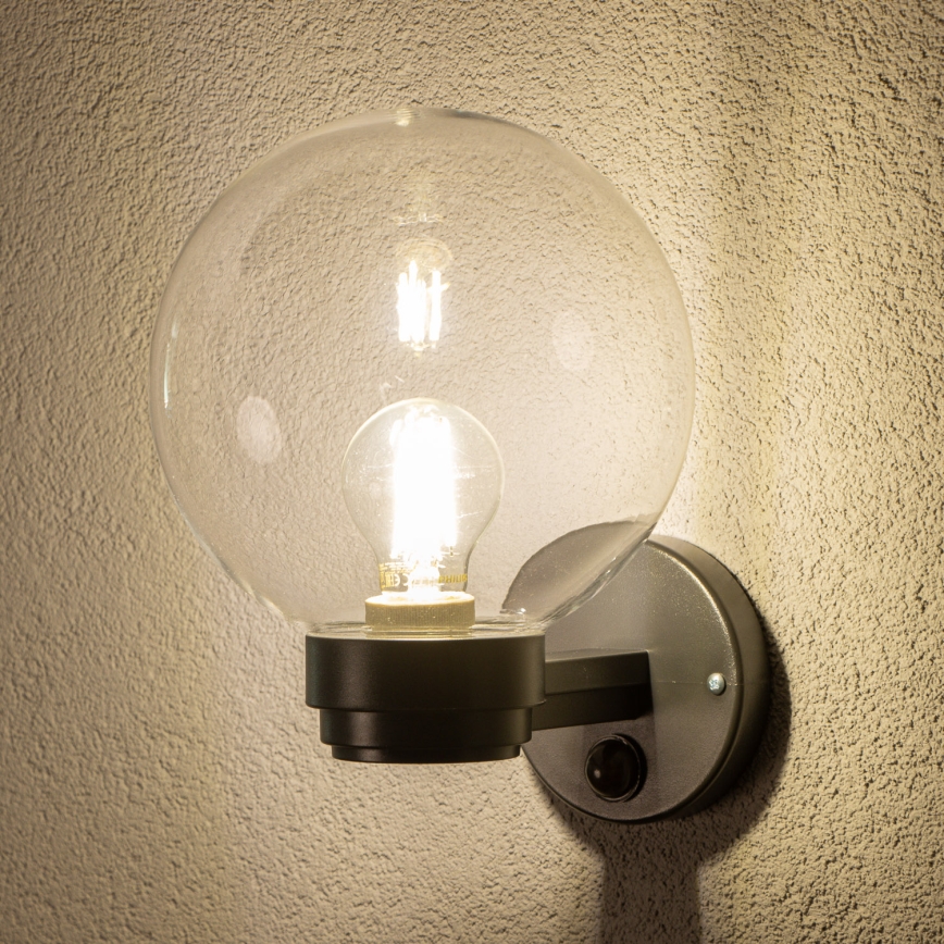 Brilagi - Venkovní nástěnné svítidlo se senzorem pohybu HARBOR 1xE27/40W/230V IP33 černá/čirá