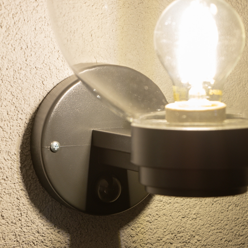 Brilagi - Venkovní nástěnné svítidlo se senzorem pohybu HARBOR 1xE27/40W/230V IP33 černá/čirá