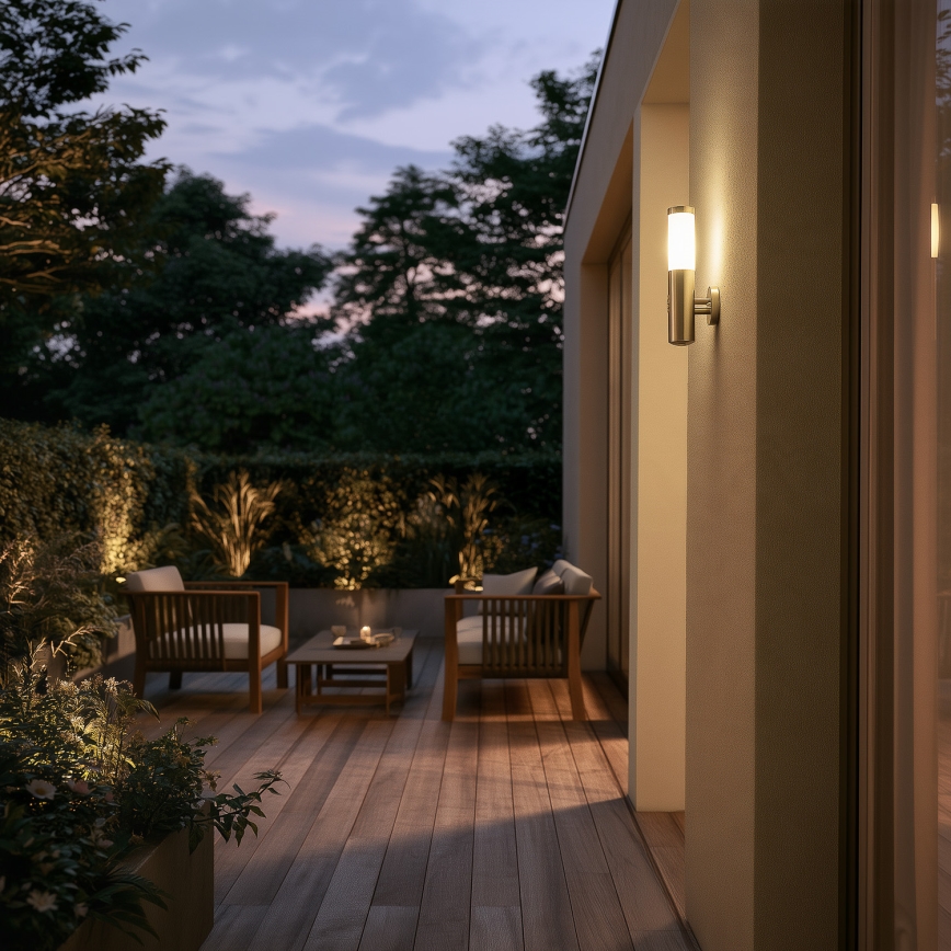 BRILAGI - Venkovní nástěnná lampa se senzorem ELIA 1xE27/20W/230V IP44 matný chrom