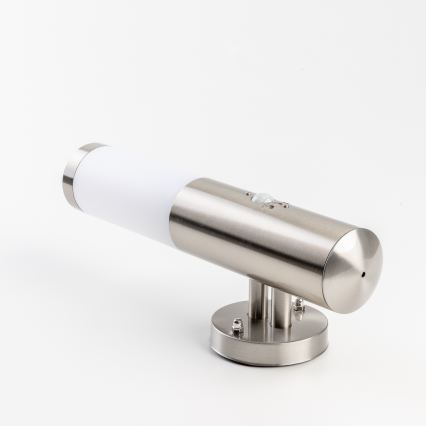 BRILAGI - Venkovní nástěnná lampa se senzorem ELIA 1xE27/20W/230V IP44 matný chrom