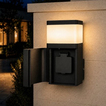 BRILAGI - Venkovní nástěnná lampa se zásuvkou SCHUKO PILLAR 1xG9/11W/230V IP44 černá