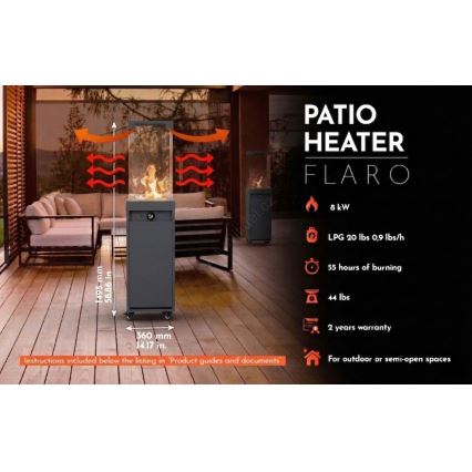 Brilagi - Venkovní plynový krb FLARO GAS 142x36 cm 8kW 1xAAA antracit + ochranný kryt