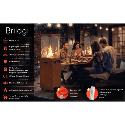 BRILAGI - Venkovní plynový krb FLARO GAS 142x36 cm 8kW 1xAAA rezavá/hnědá + ochranný kryt