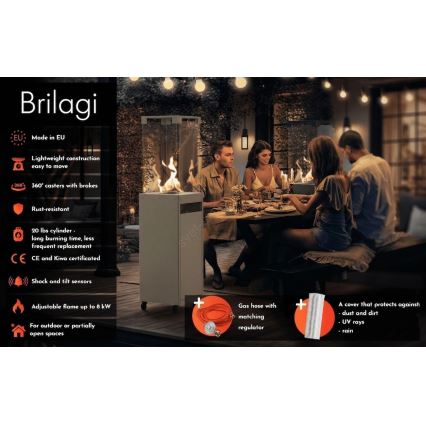 Brilagi - Venkovní plynový krb FLARO GAS 142x36 cm 8kW 1xAAA šedá + ochranný kryt