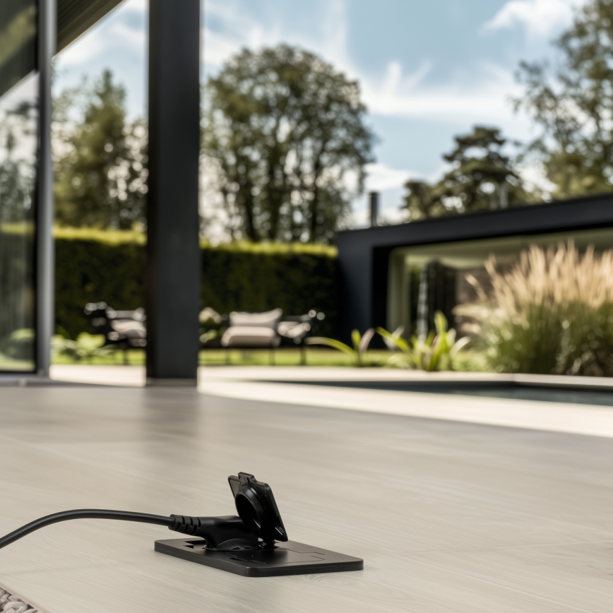 Brilagi - Venkovní vestavná podlahová dvojzásuvka IP55 černá obdélníkový