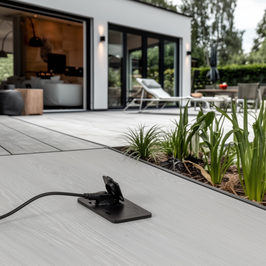 Brilagi - Venkovní vestavná podlahová dvojzásuvka IP55 černá obdélníkový