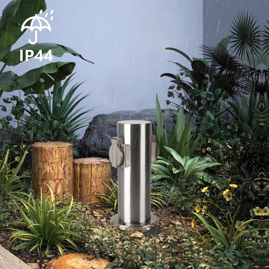 Brilagi - Venkovní zásuvkový sloupek PILLAR 2Z SCHUKO 230V IP44 matný chrom