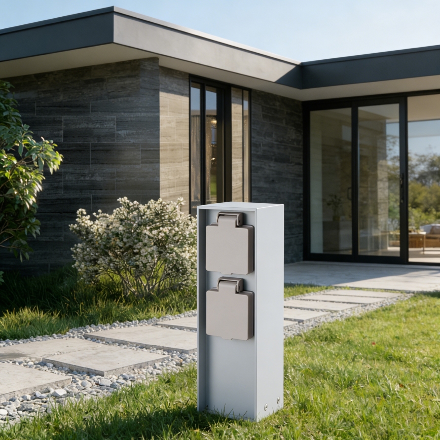 Brilagi - Venkovní zásuvkový sloupek PILLAR 2Z SCHUKO 230V IP44 stříbrná
