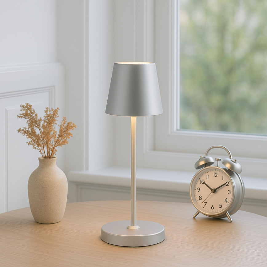 Brilliant - LED Stmívatelná nabíjecí dotyková venkovní stolní lampa ELORA LED/2,5W/5V 2700K 2600 mAh IP44 stříbrná