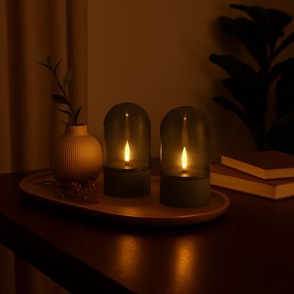 Brilliant - SADA 2x LED Svíčka ILLUSION LED/2xAA IP44 šedá/kouřová černá
