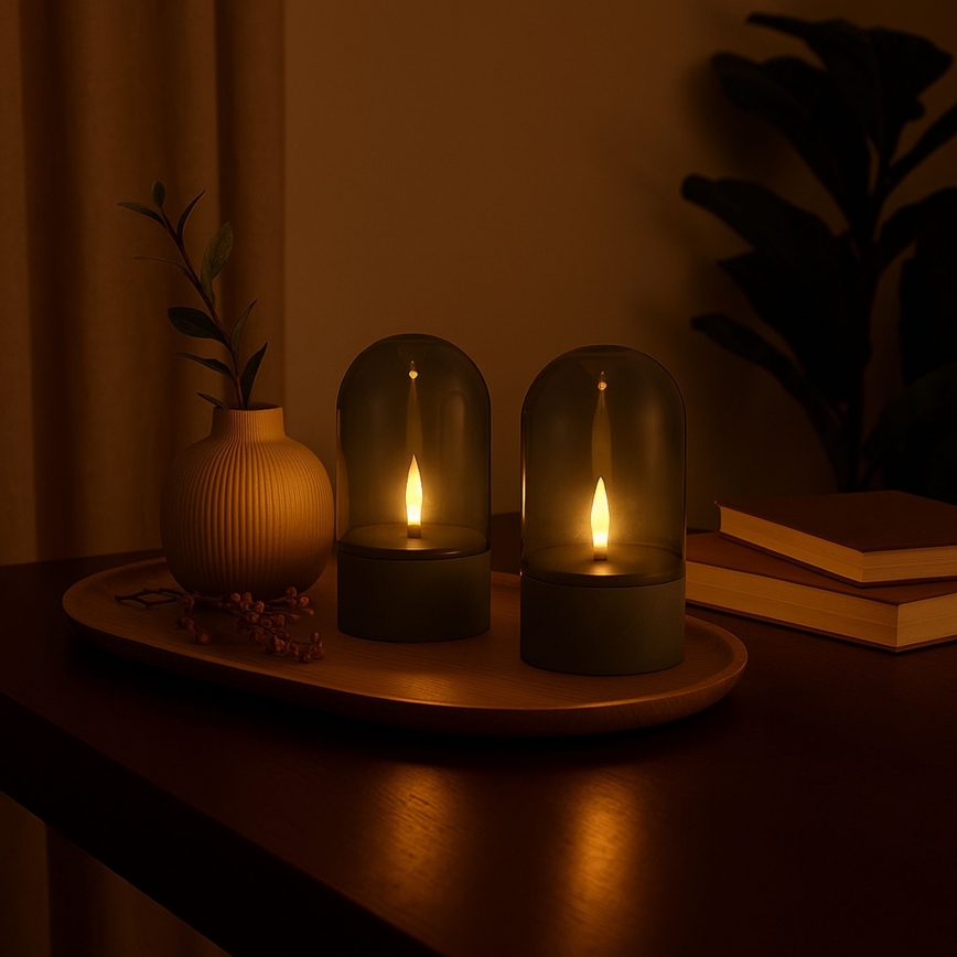 Brilliant - SADA 2x LED Svíčka ILLUSION LED/2xAA IP44 šedá/kouřová černá