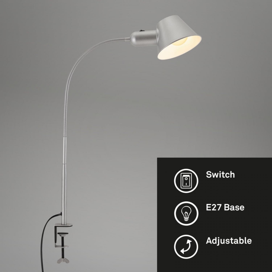 Brilo - Flexibilní stolní lampa s klipem 1xE27/10W/230V stříbrná