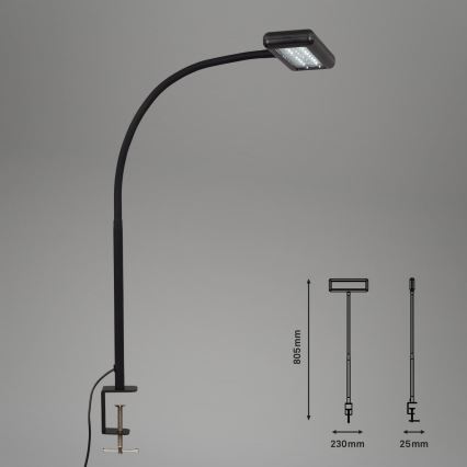 Brilo - LED Flexibilní stolní lampa s klipem TRASNA LED/7,5W/230V černá