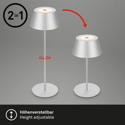 Brilo - LED RGB Stmívatelná nabíjecí dotyková venkovní stolní lampa KIKI LED/2,6W/5V IP44 2600 mAh stříbrná