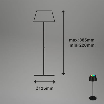 Brilo - LED RGB Stmívatelná nabíjecí dotyková venkovní stolní lampa KIKI LED/2,6W/5V IP44 2600 mAh černá
