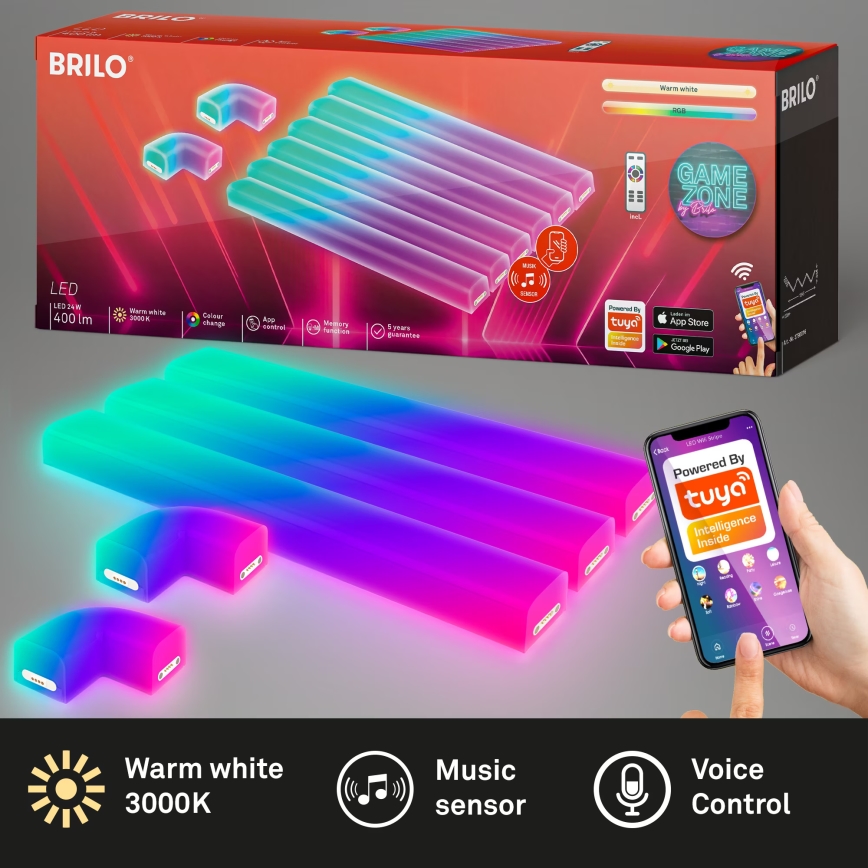 Brilo - LED RGBIC Stmívatelná světelná lišta Smart LED/24W/230V Wi-Fi Tuya