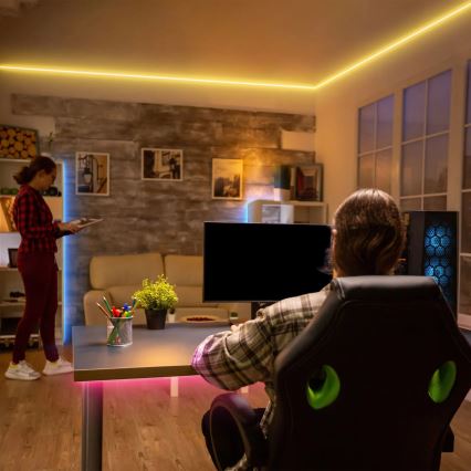 Brilo - LED RGBW Stmívatelný pásek MUSIC 6,65m LED/18W/230V Wi-Fi Tuya + dálkové ovládání