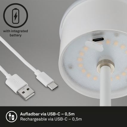 Brilo - LED Stmívatelná nabíjecí dotyková venkovní stolní lampa KIKI LED/2,6W/5V IP44 2600 mAh bílá