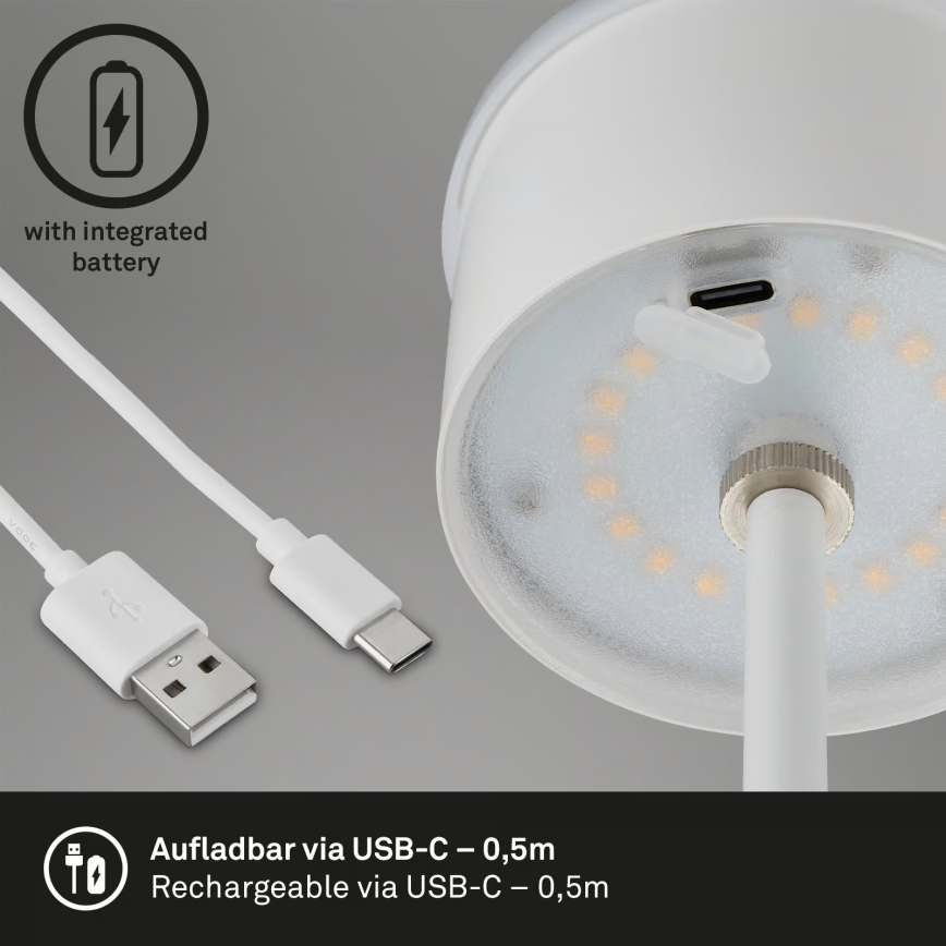 Brilo - LED Stmívatelná nabíjecí dotyková venkovní stolní lampa KIKI LED/2,6W/5V IP44 2600 mAh bílá