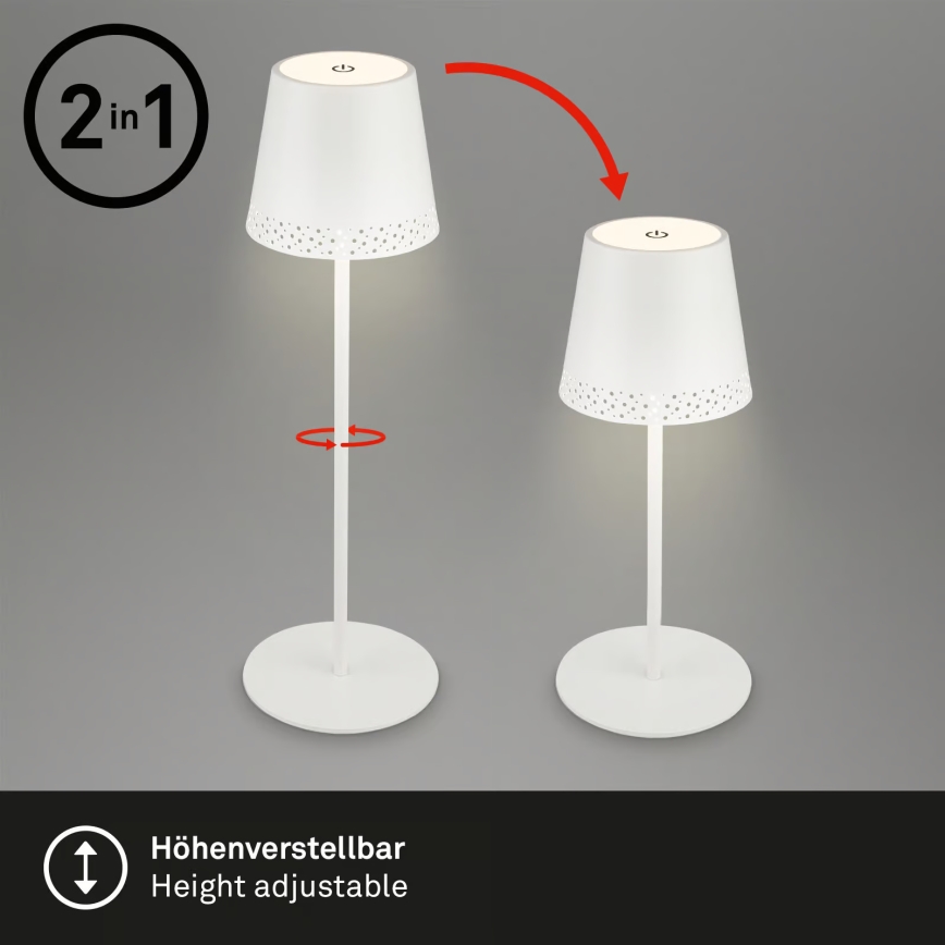 Brilo - LED Stmívatelná nabíjecí dotyková venkovní stolní lampa KIKI LED/2,6W/5V IP44 2600 mAh bílá