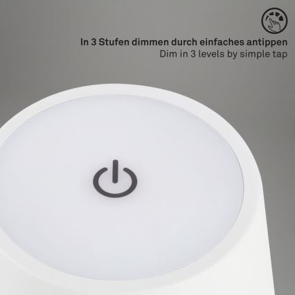 Brilo - LED Stmívatelná nabíjecí dotyková venkovní stolní lampa KIKI LED/2,6W/5V IP44 2600 mAh bílá