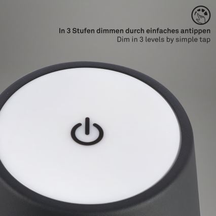 Brilo - LED Stmívatelná nabíjecí dotyková venkovní stolní lampa KIKI LED/2,6W/5V IP44 2600 mAh černá