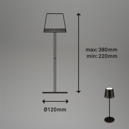 Brilo - LED Stmívatelná nabíjecí dotyková venkovní stolní lampa KIKI LED/2,6W/5V IP44 2600 mAh černá