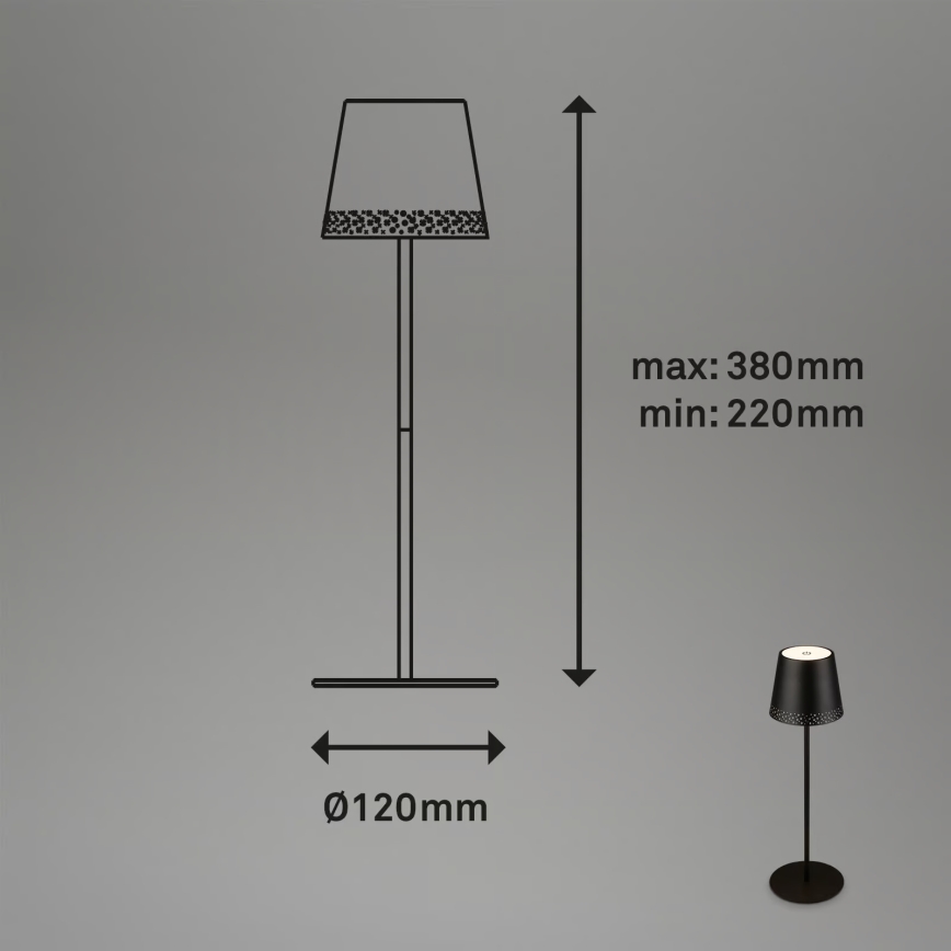 Brilo - LED Stmívatelná nabíjecí dotyková venkovní stolní lampa KIKI LED/2,6W/5V IP44 2600 mAh černá
