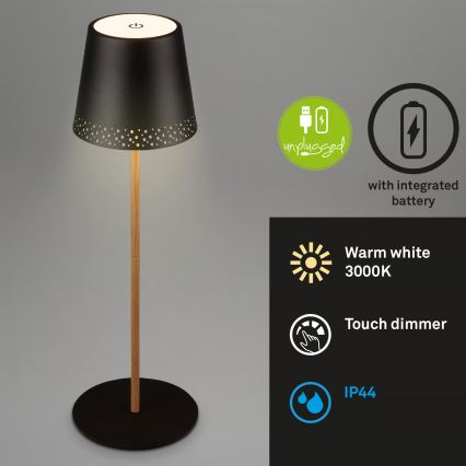 Brilo - LED Stmívatelná nabíjecí dotyková venkovní stolní lampa KIKI LED/2,6W/5V IP44 2600 mAh černá