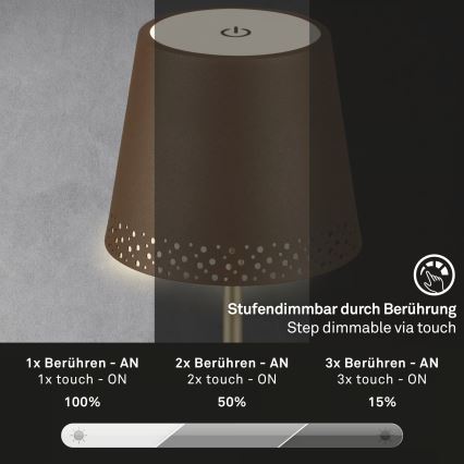 Brilo - LED Stmívatelná nabíjecí dotyková venkovní stolní lampa KIKI LED/2,6W/5V IP44 2600 mAh hnědá