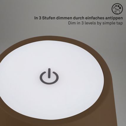 Brilo - LED Stmívatelná nabíjecí dotyková venkovní stolní lampa KIKI LED/2,6W/5V IP44 2600 mAh hnědá
