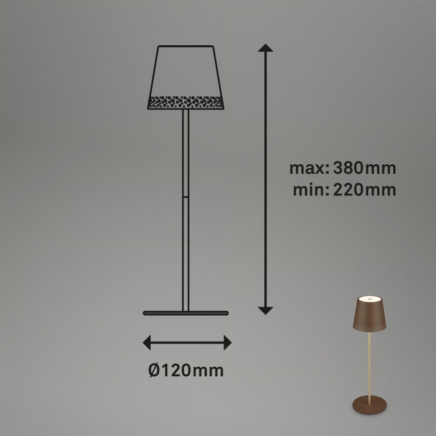 Brilo - LED Stmívatelná nabíjecí dotyková venkovní stolní lampa KIKI LED/2,6W/5V IP44 2600 mAh hnědá