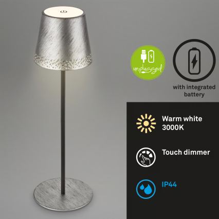 Brilo - LED Stmívatelná nabíjecí dotyková venkovní stolní lampa KIKI LED/2,6W/5V IP44 2600 mAh stříbrná