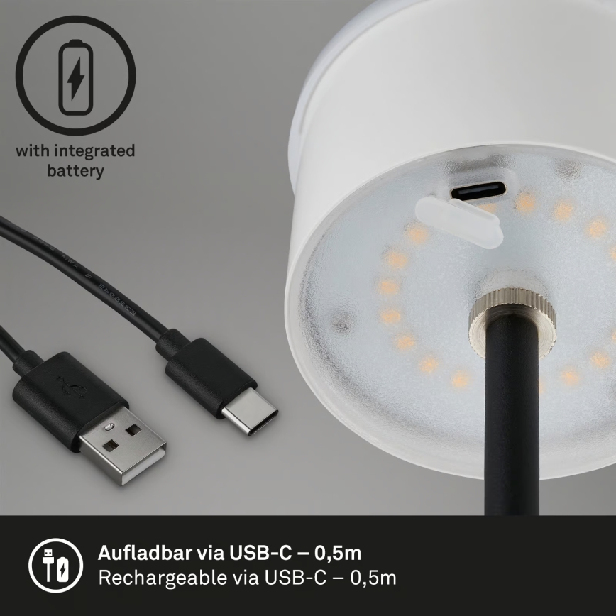 Brilo - LED Stmívatelná nabíjecí dotyková venkovní stolní lampa KIKI LED/2,6W/5V IP44 2600 mAh stříbrná