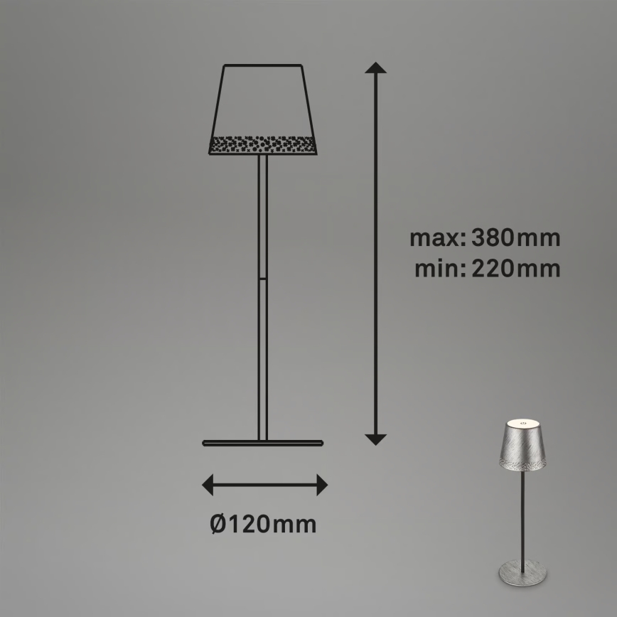 Brilo - LED Stmívatelná nabíjecí dotyková venkovní stolní lampa KIKI LED/2,6W/5V IP44 2600 mAh stříbrná