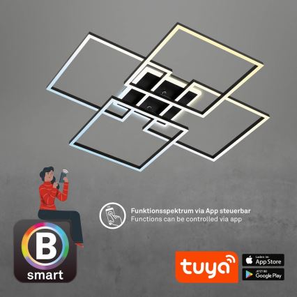 Brilo - LED Stmévatelné stropní svítidlo FRAME LED/50W/230V 2700-6500K 72,4x72,4cm černá Wi-Fi Tuya + dálkové ovládání