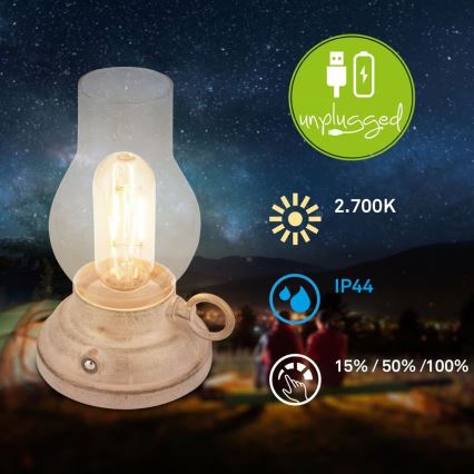 Brilo - LED Stmívatelná venkovní nabíjecí stolní lampa KANEA LED/1,5W/5V IP44 1200 mAh béžová