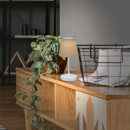 Brilo - LED Stmívatelná nabíjecí venkovní stolní lampa LED/3W/5V IP44 stříbrná/béžová
