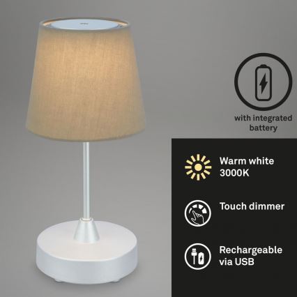 Brilo - LED Stmívatelná nabíjecí venkovní stolní lampa LED/3W/5V IP44 stříbrná/béžová