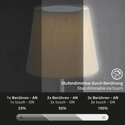 Brilo - LED Stmívatelná nabíjecí venkovní stolní lampa LED/3W/5V IP44 stříbrná/béžová