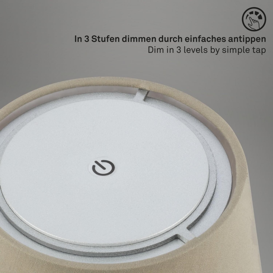 Brilo - LED Stmívatelná nabíjecí venkovní stolní lampa LED/3W/5V IP44 stříbrná/béžová