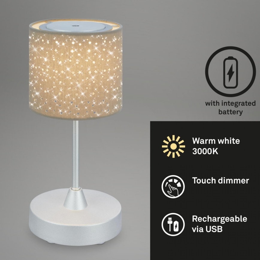 Brilo - LED Stmívatelná nabíjecí venkovní stolní lampa LOLE LED/3W/5V 2000mAh IP44 stříbrná/béžová