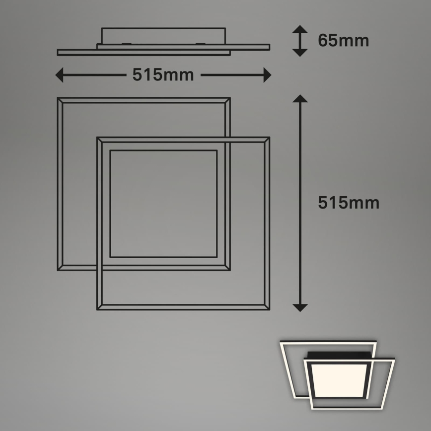 Brilo - LED Stropní svítidlo 2xLED/16W/230V + LED/19W 51,5x51,5 cm černá