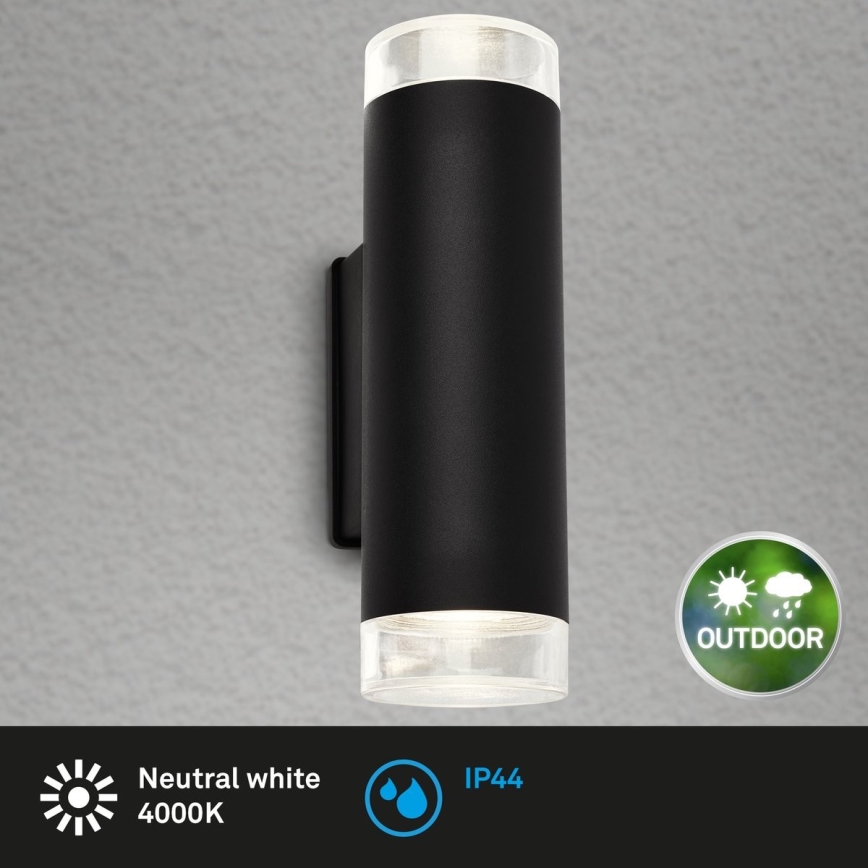 Brilo - LED Venkovní nástěnné svítidlo 2xGU10/4,7W/230V IP44 4000K černá