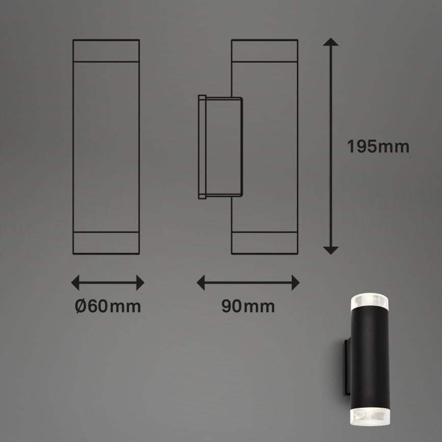 Brilo - LED Venkovní nástěnné svítidlo 2xGU10/4,7W/230V IP44 4000K černá