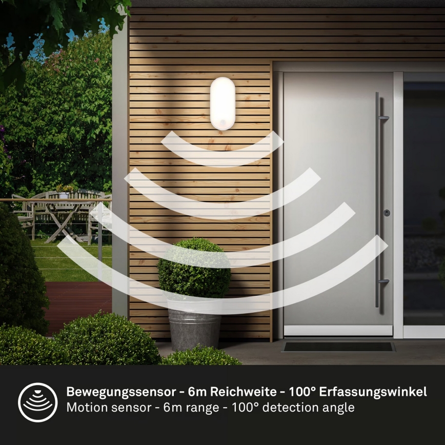 Brilo - LED Venkovní nástěnné svítidlo se senzorem pohybu a soumraku RUCH LED/12W/230V IP65 bílá