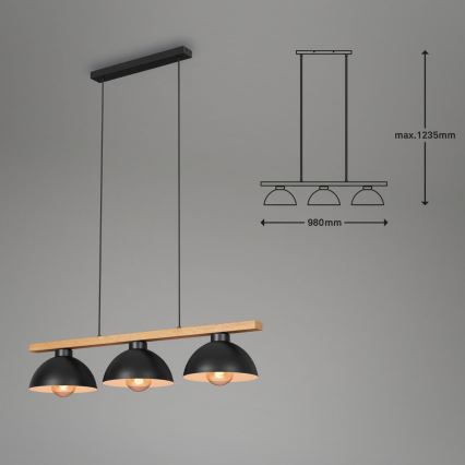 Brilo - Lustr na lanku 3xE27/40W/230V kaučukovník