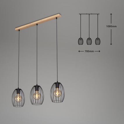 Brilo - Lustr na lanku WAKTU 3xE27/60W/230V kaučukovník